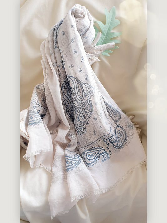 Schal pareo in Beige aus Modal mit paisley Muster in blau