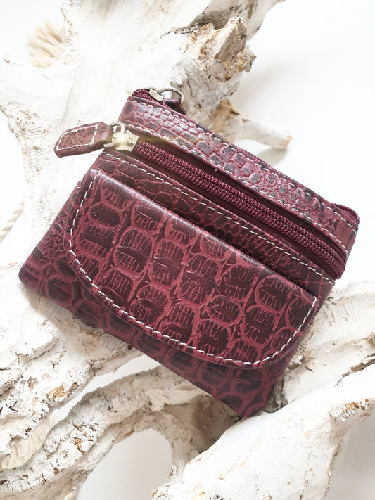 Schlüsselmäppchen BAG in Bag Schlüsselanhänger Leder dunkelrot mit krokomuste