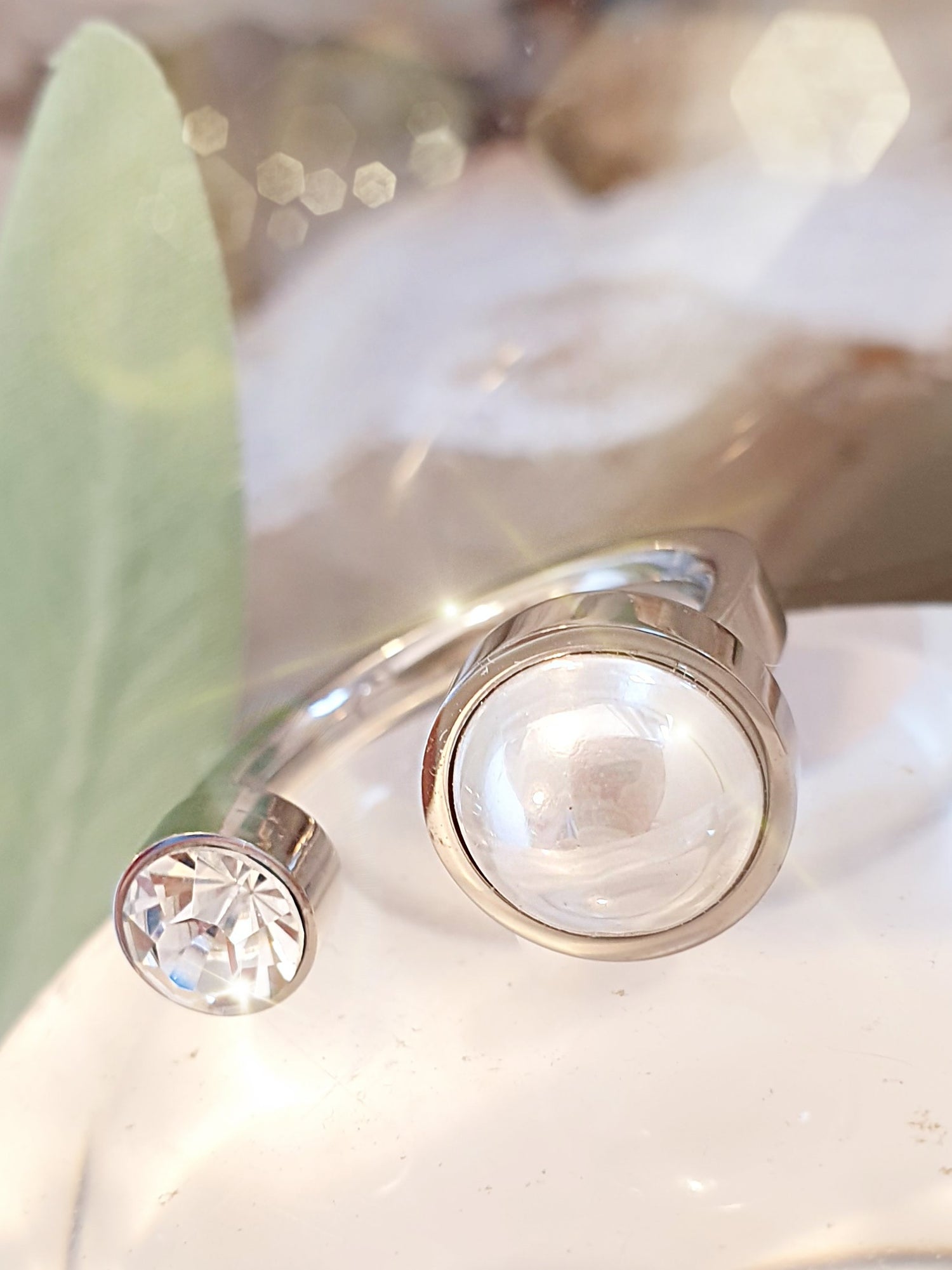 Edelstahlring mit Perle und strassstein Silber