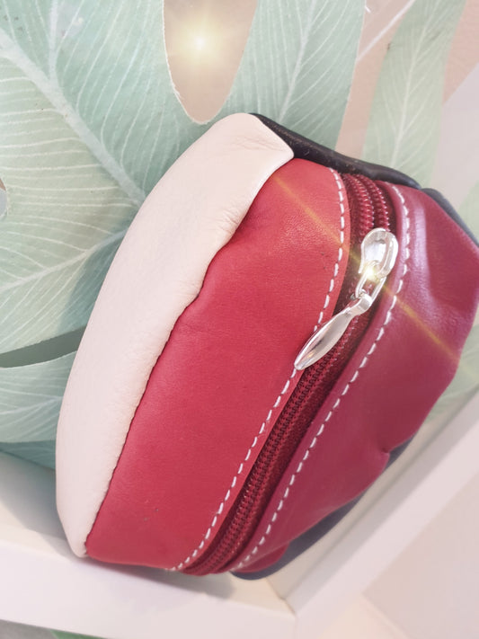 Kleines, weiches Schlüsselmäppchen aus Leder in Patchwork Stil Rot Grau