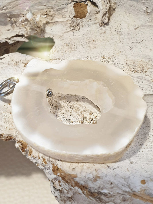 Achat Anhänger Scheibe Weiß