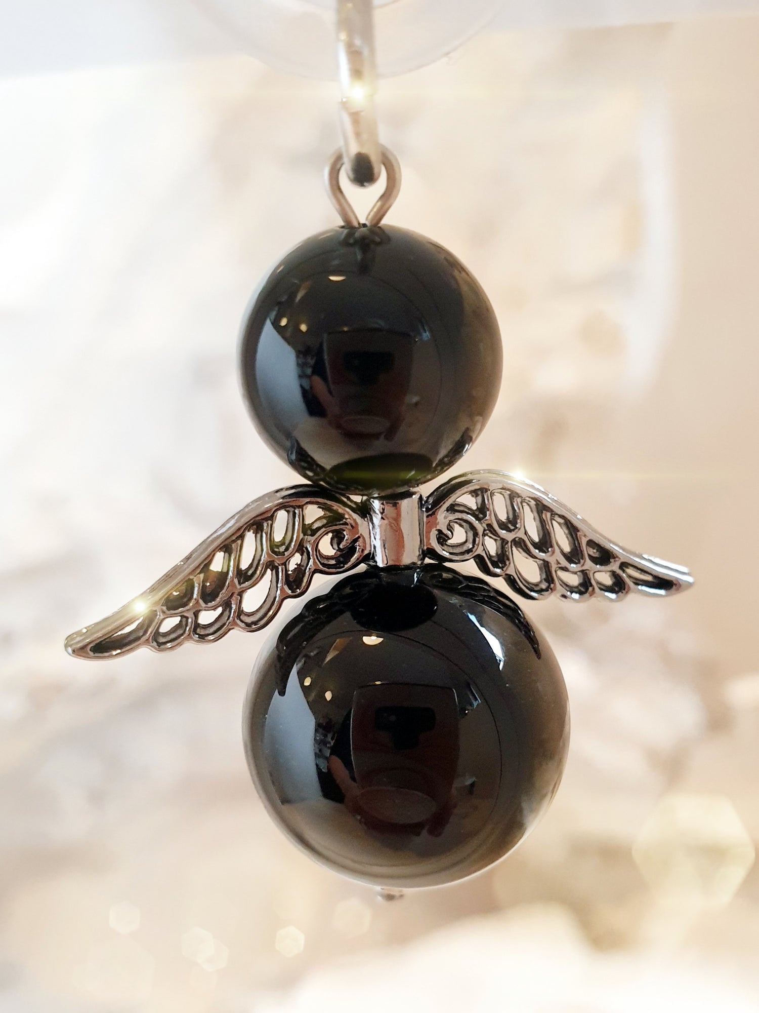 schutzengel Engel Anhänger Onyx Schwarz