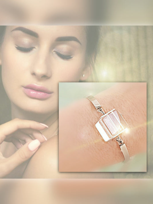 Armband aus Edelstahl mit großem Bergkristallwürfel