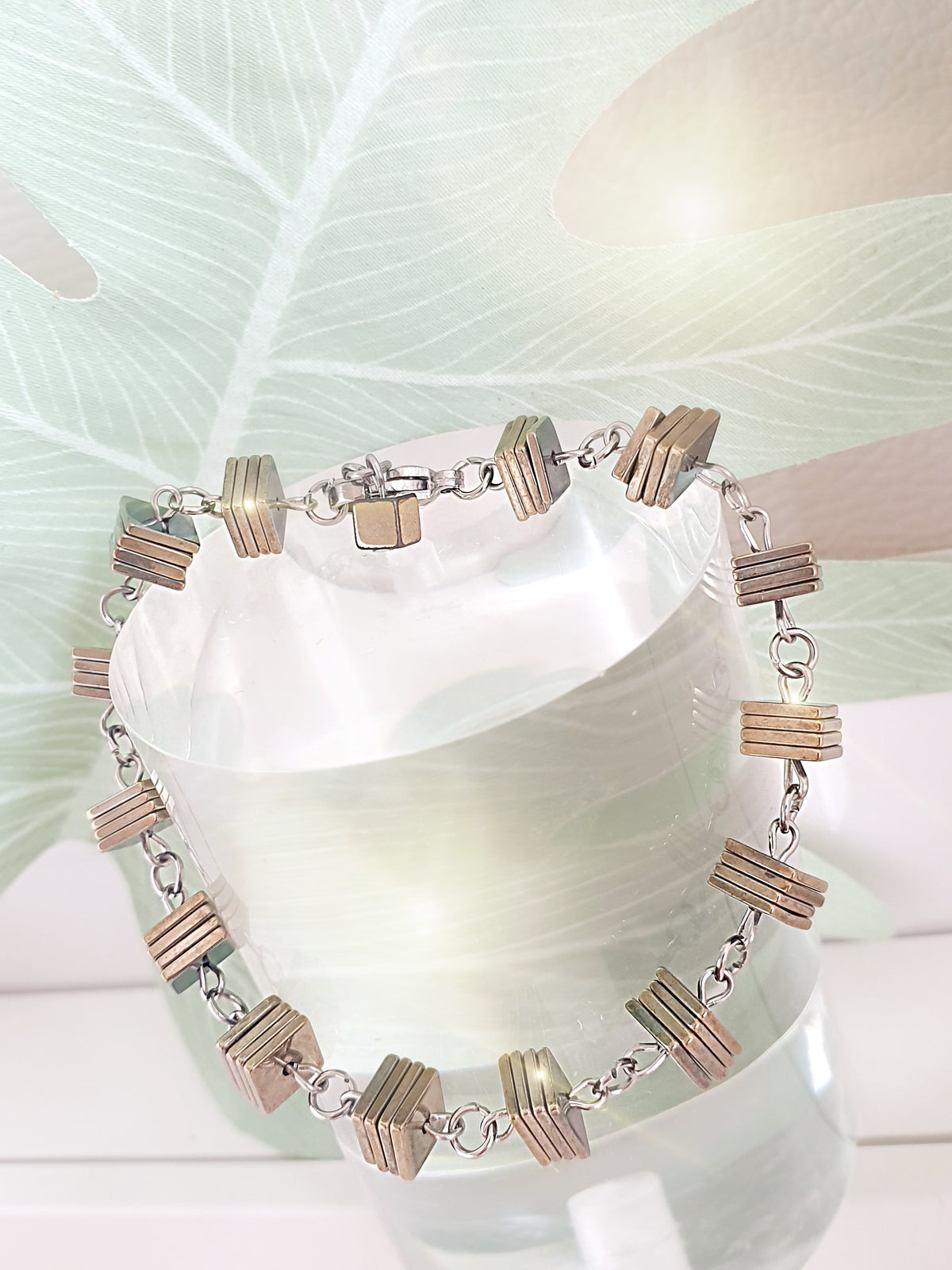 Armband mit eckigen Pyrit Scheibchen