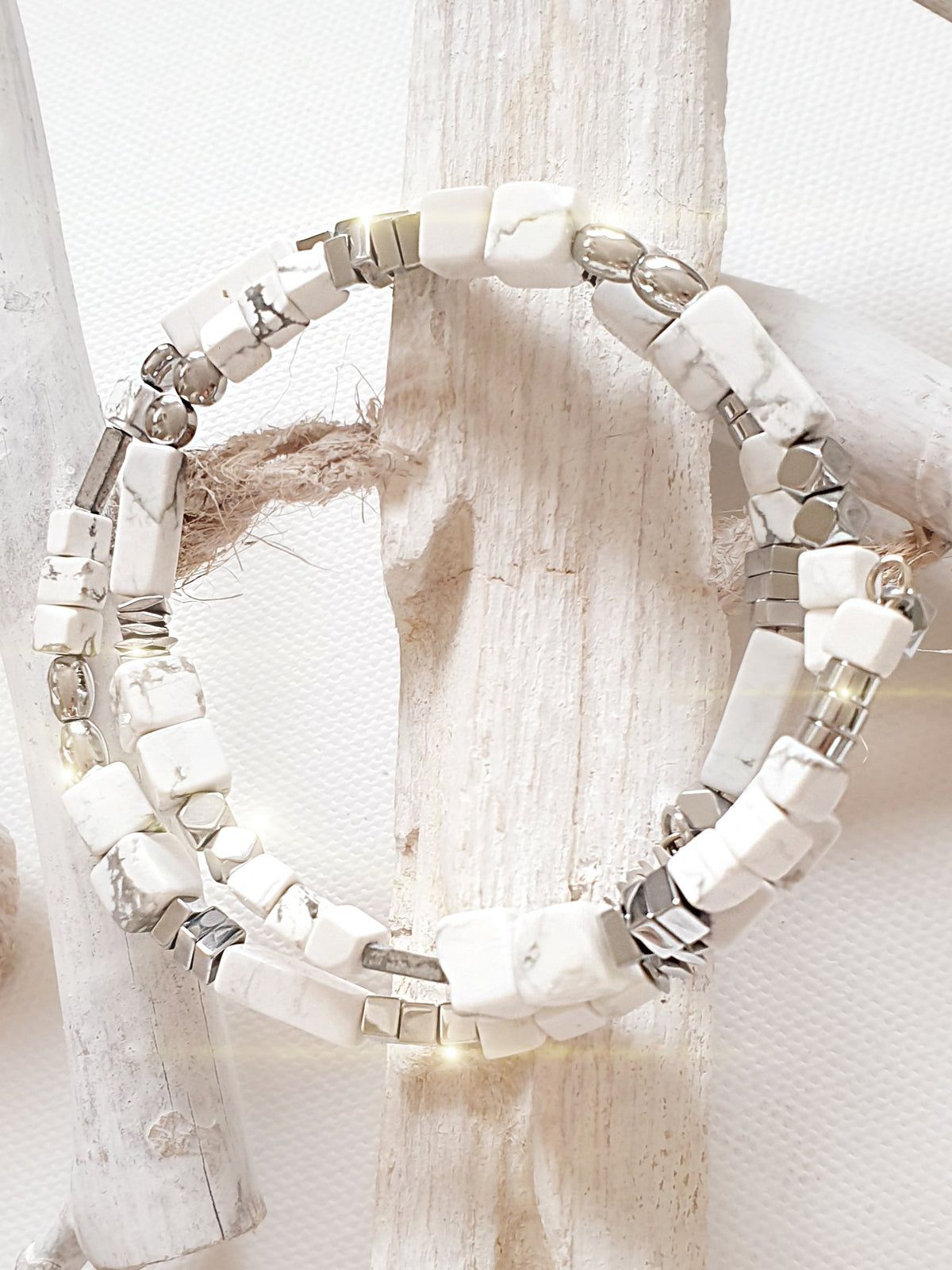 Wickelarmband Armreif Magnesit Weiß Silber