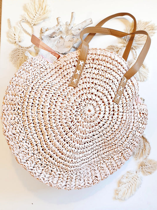 Basttasche rund rosa