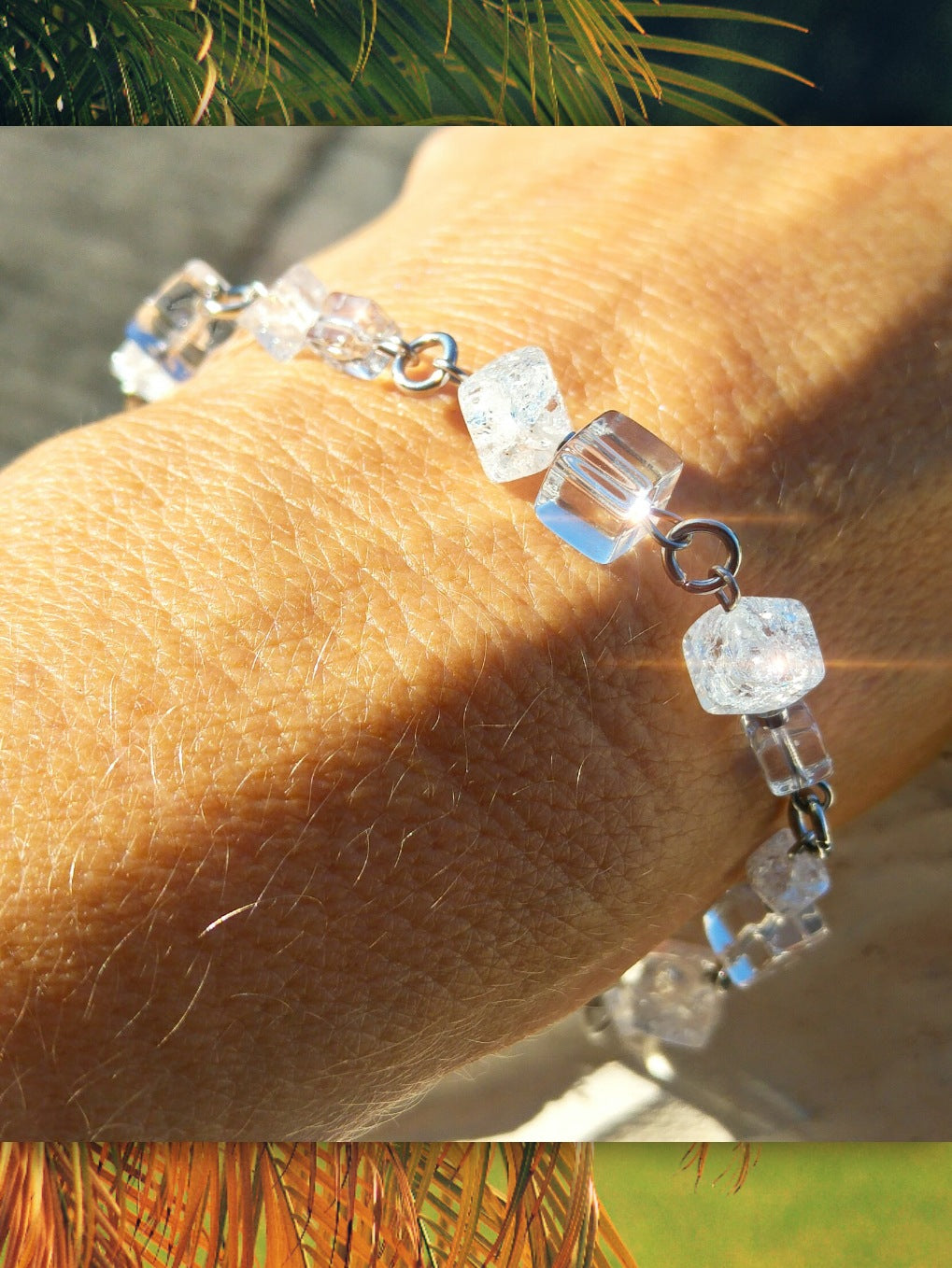 Zierliches Armband aus Bergkristallwürfeln klar und gecrasht Variante 1