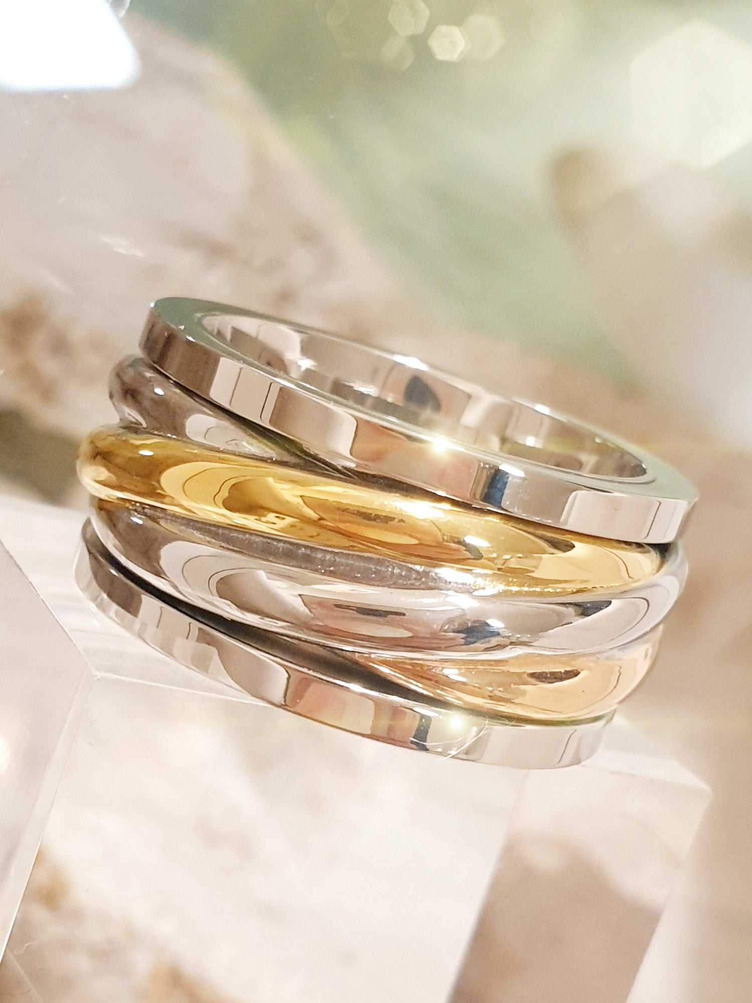 Breiter Edelstahl-Ring in Tricolor