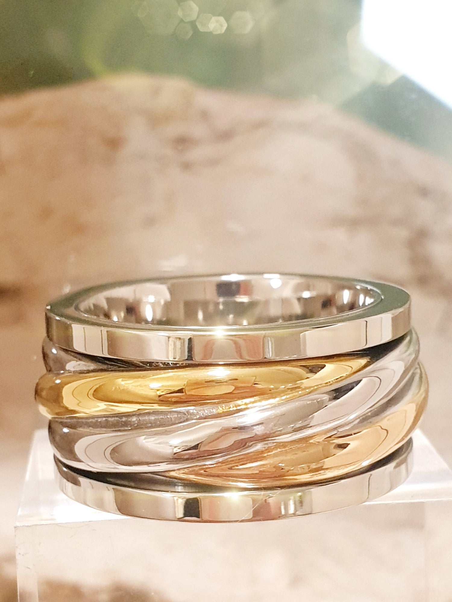Breiter Edelstahl-Ring in Tricolor