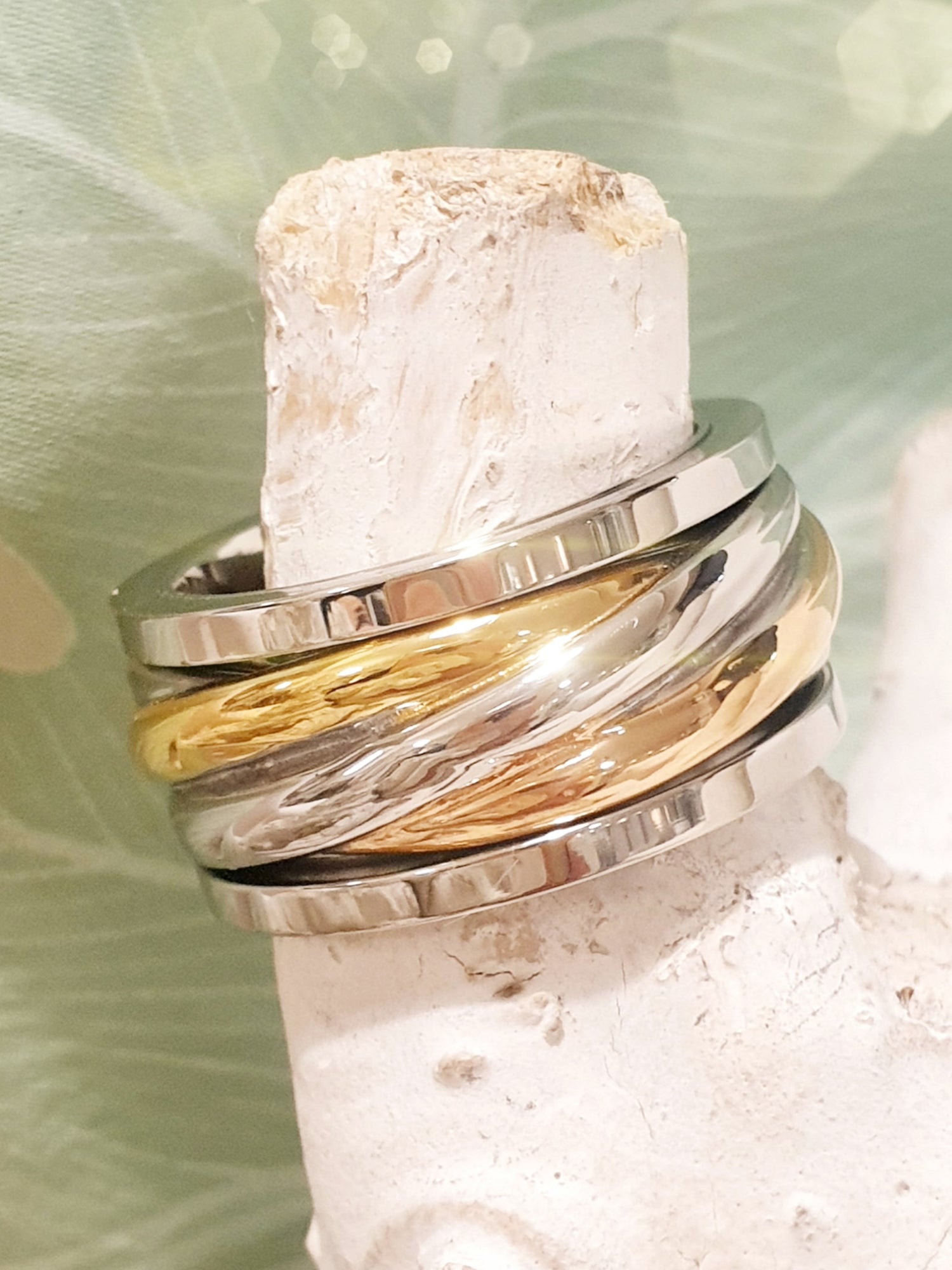 Breiter Edelstahl-Ring in Tricolor