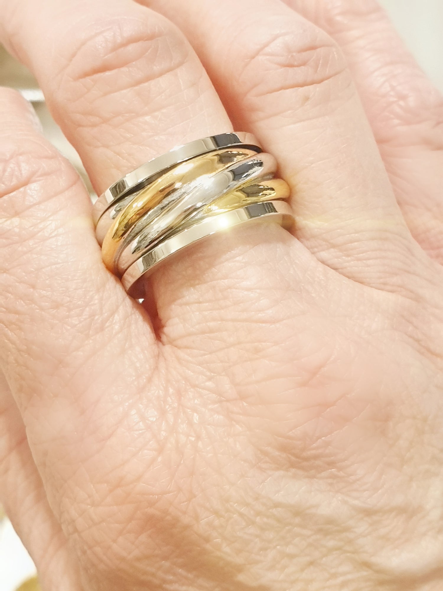 Breiter Edelstahl-Ring in Tricolor