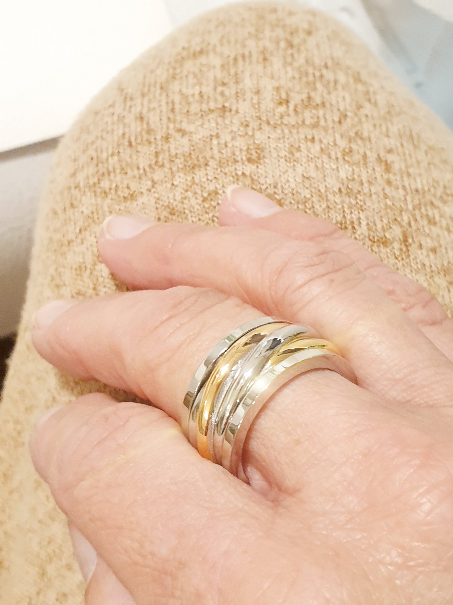 Breiter Edelstahl-Ring in Tricolor