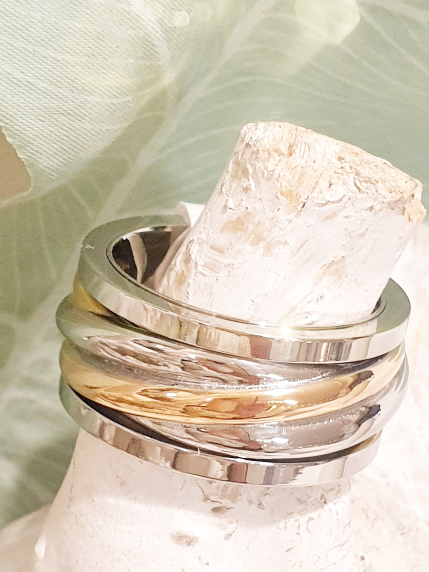 Breiter Edelstahl-Ring in Tricolor