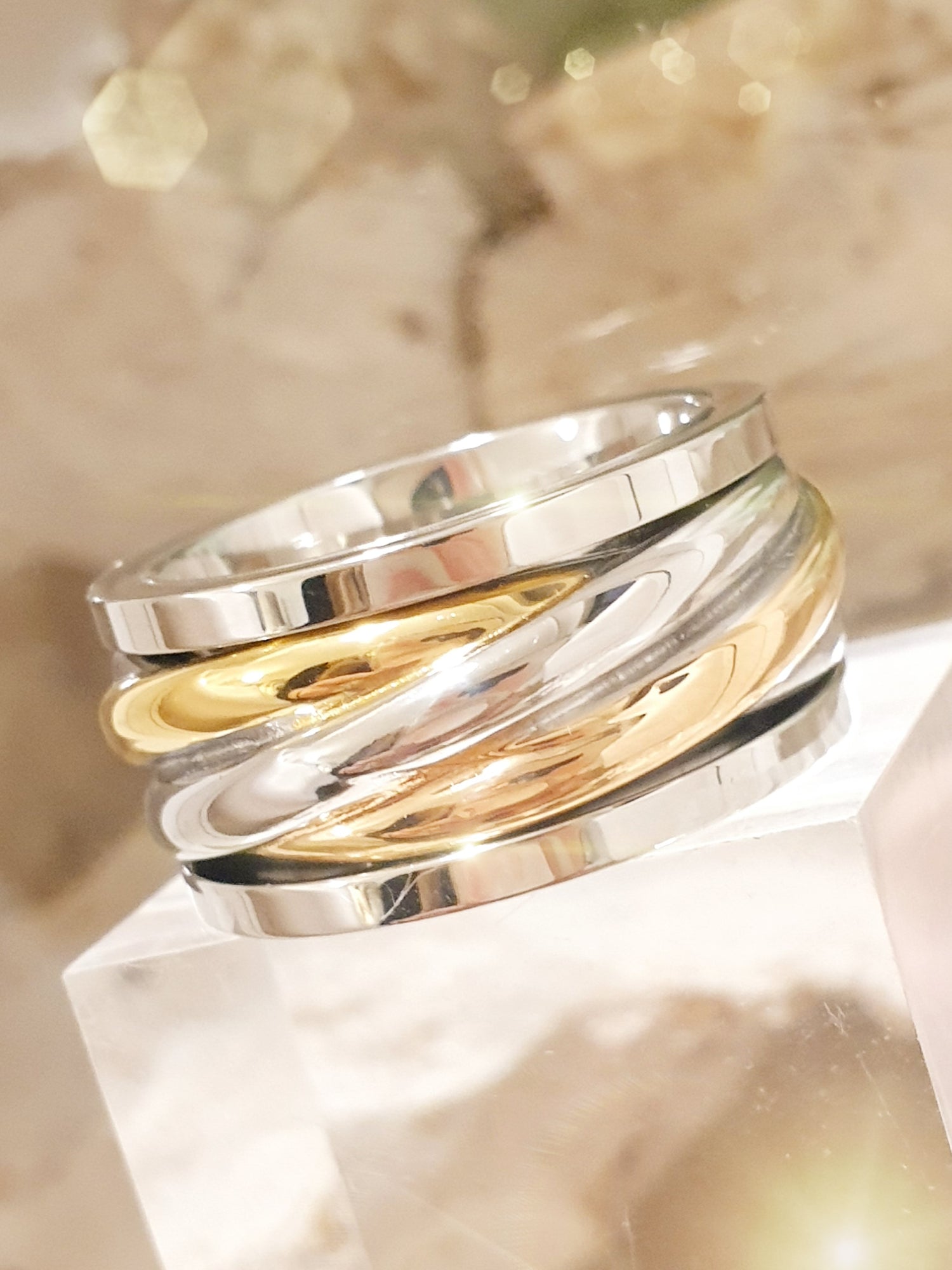 Breiter Edelstahl-Ring in Tricolor