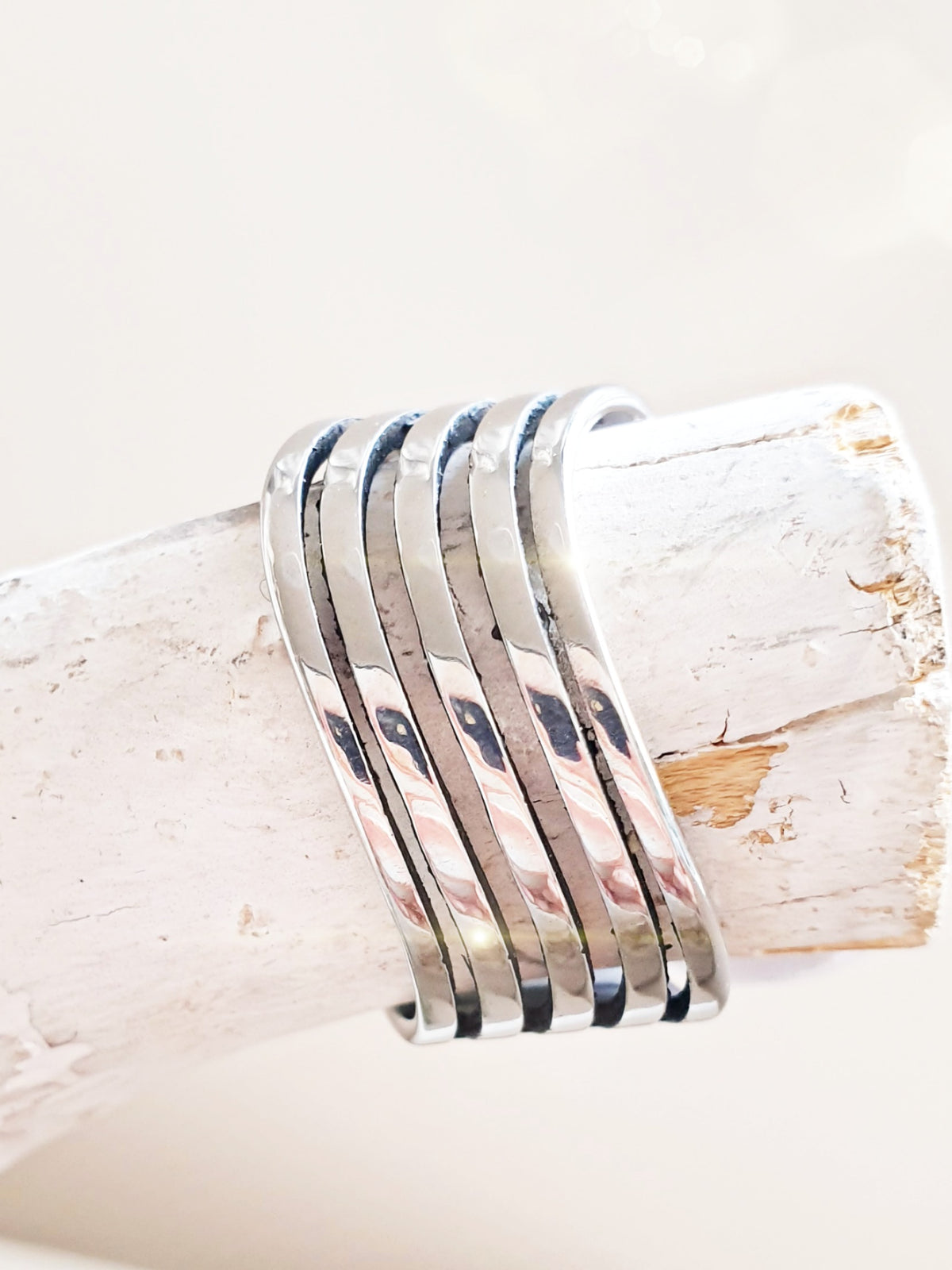 Edelstahl-Ring mit mehrfach Optik Silber