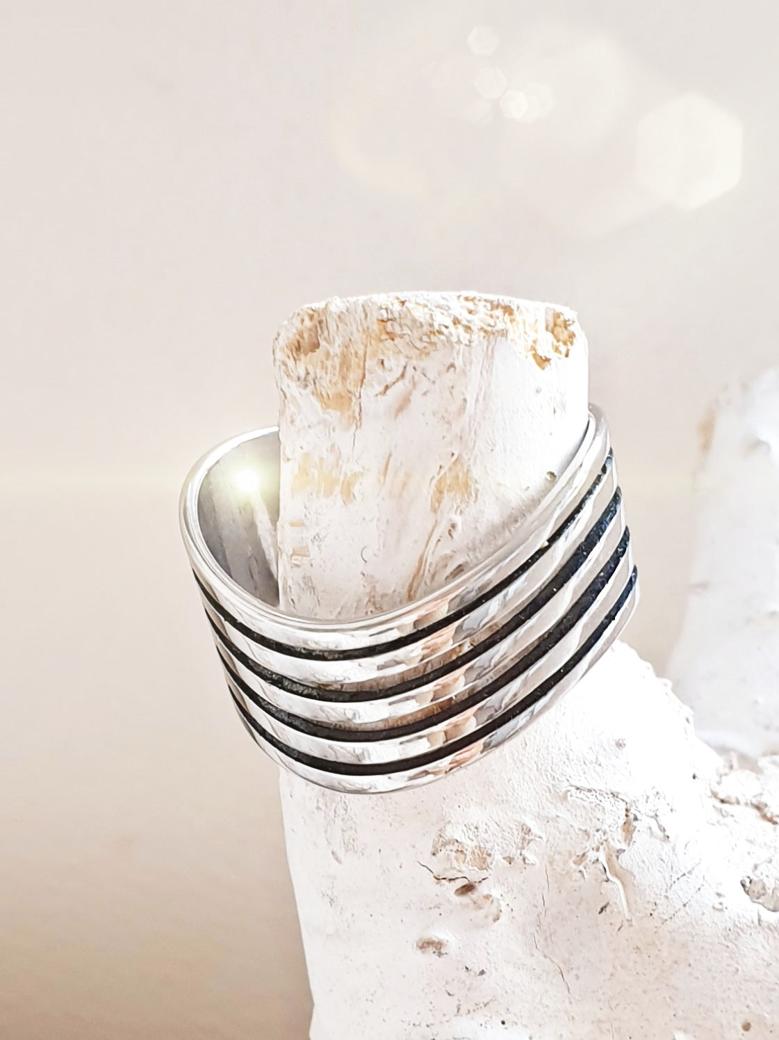 Edelstahl-Ring mit mehrfach Optik Silber