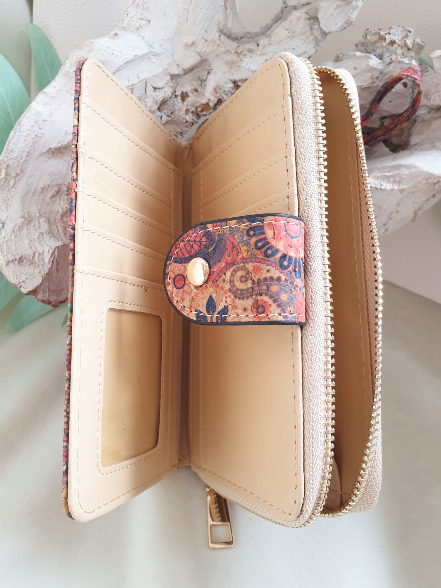 Super leichter Geldbeutel aus Kork und Kunstleder mit Blumenmuster
