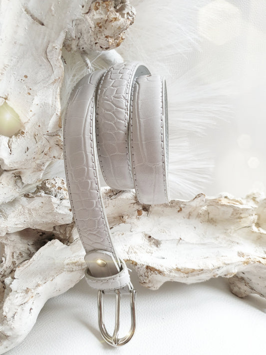 Gürtel aus Leder mit Krokoprägung 2cm in HELLGRAU