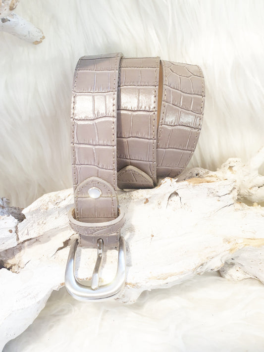 Ledergürtel 3cm mit Krokodilprägung in Taupe