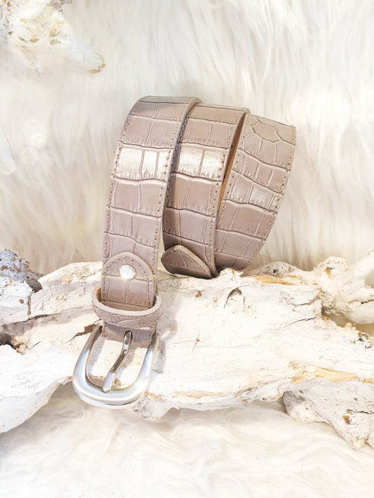 Ledergürtel 3cm mit Krokodilprägung in Taupe