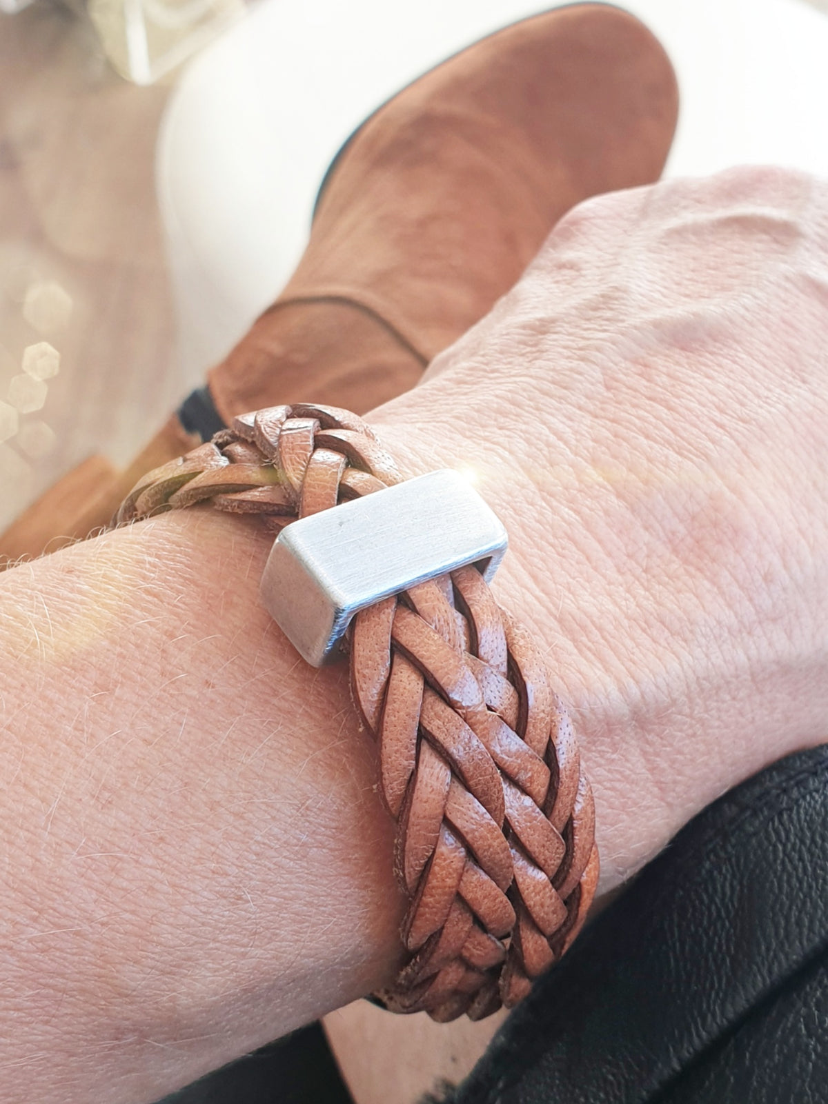 Geflochtenes Lederarmband Camel
