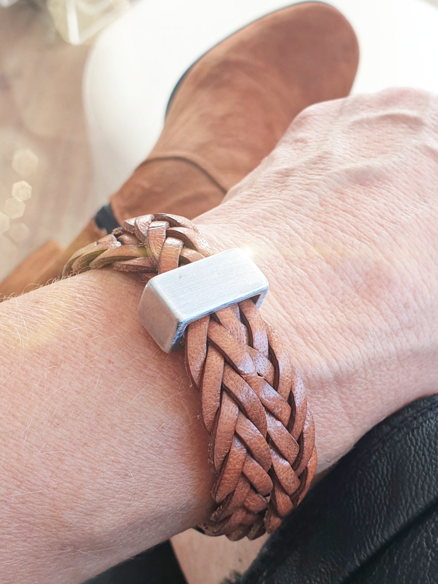 Geflochtenes Lederarmband Camel