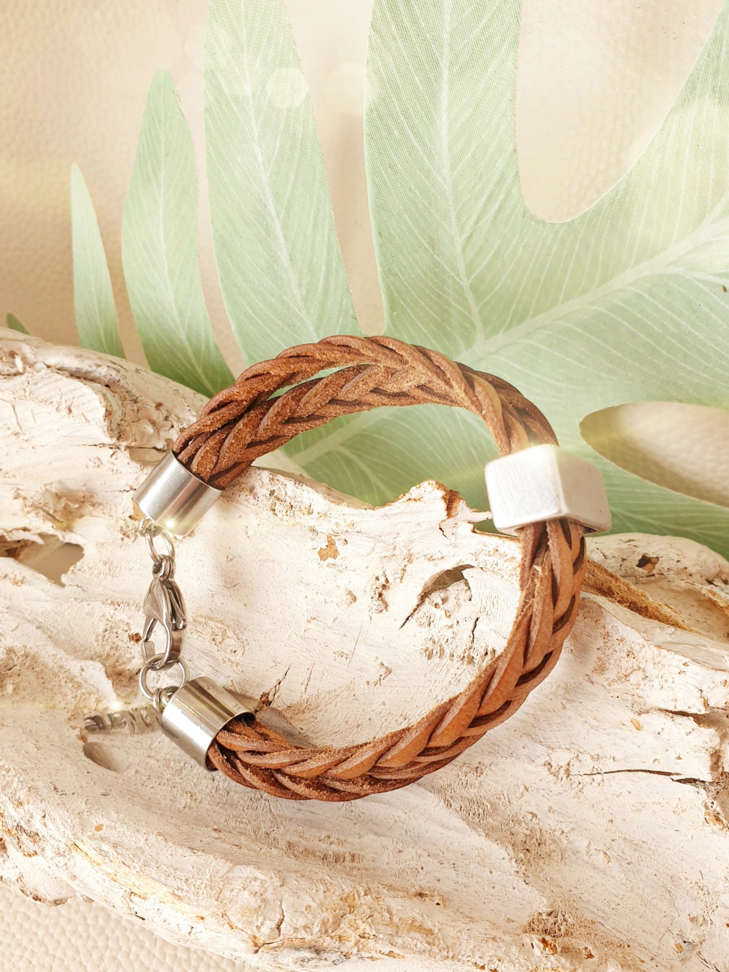 Geflochtenes Lederarmband Camel