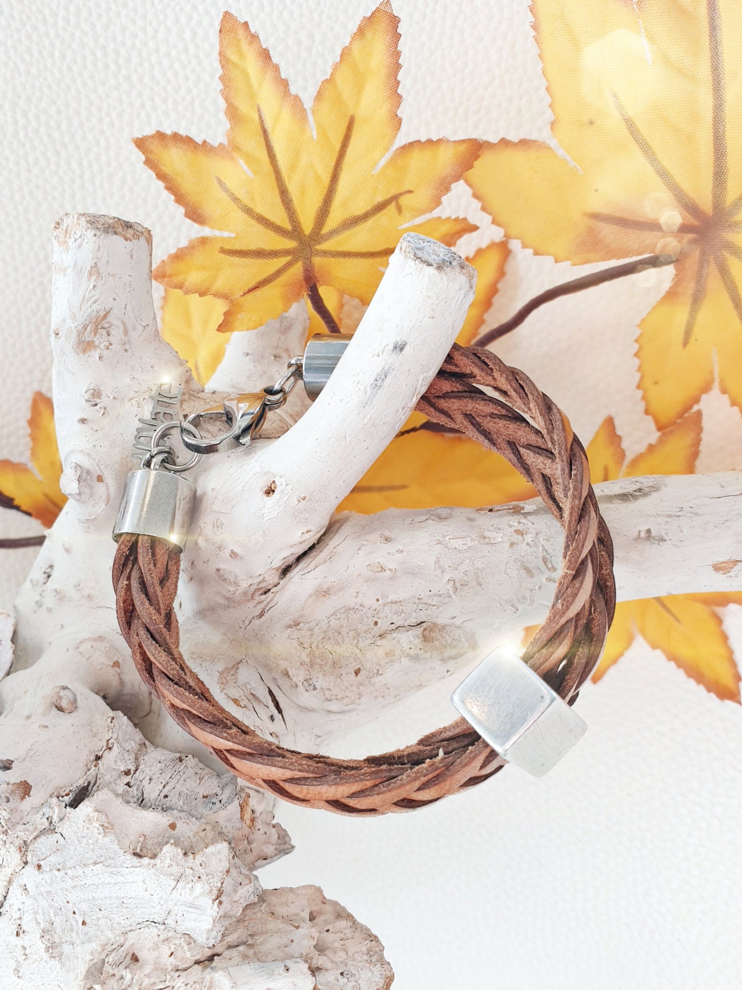 Geflochtenes Lederarmband Camel