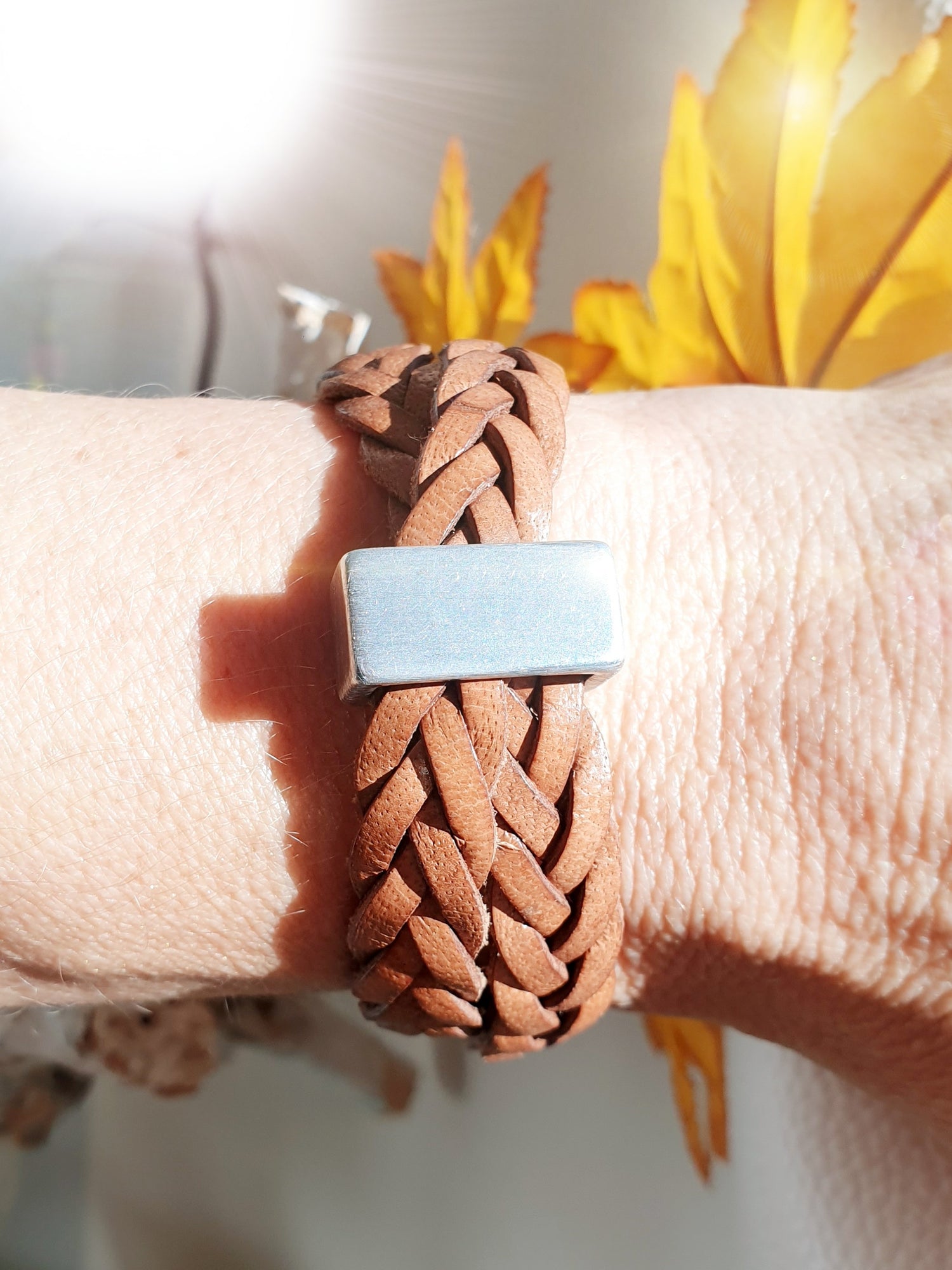 Geflochtenes Lederarmband Camel