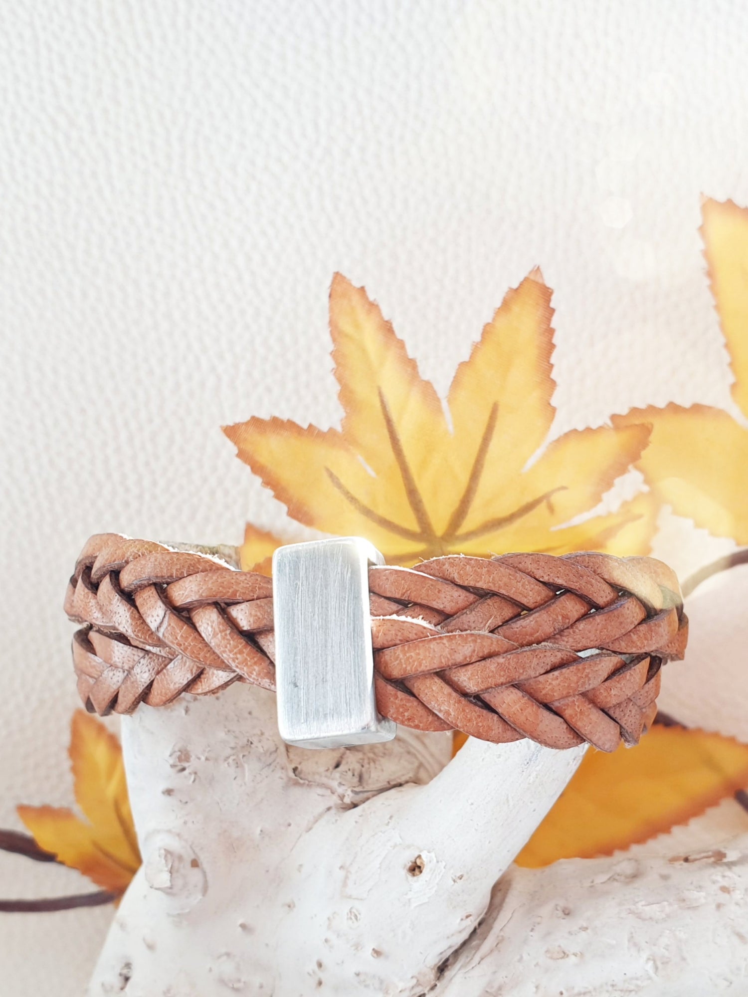 Geflochtenes Lederarmband Camel