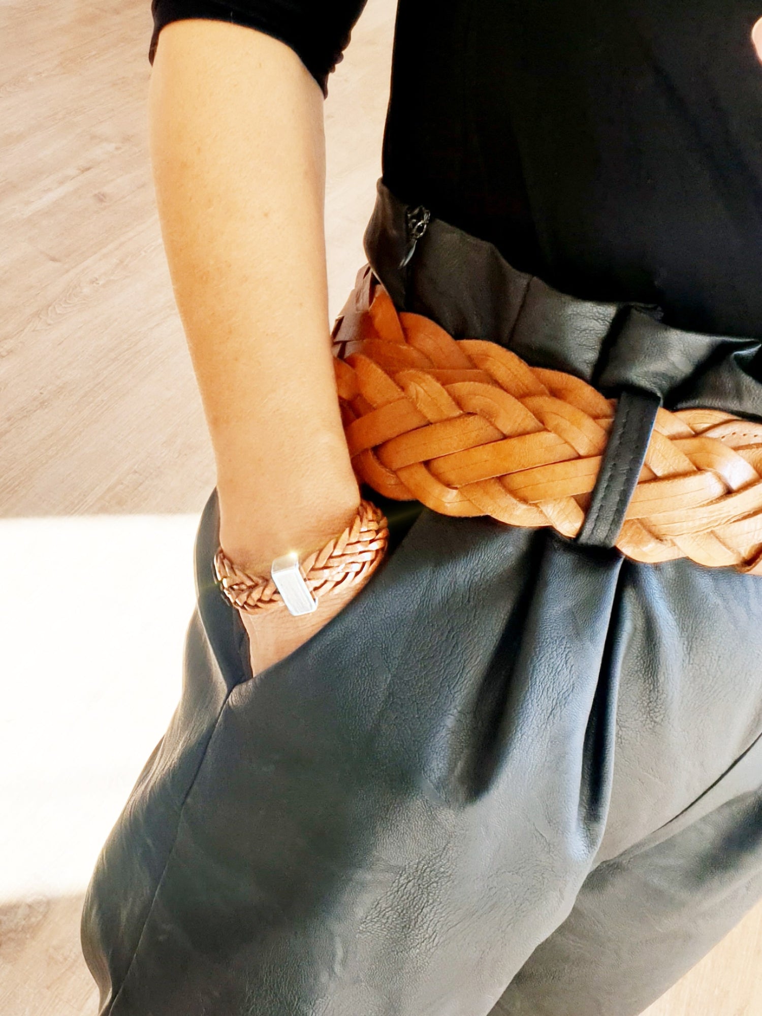 Geflochtenes Lederarmband Camel