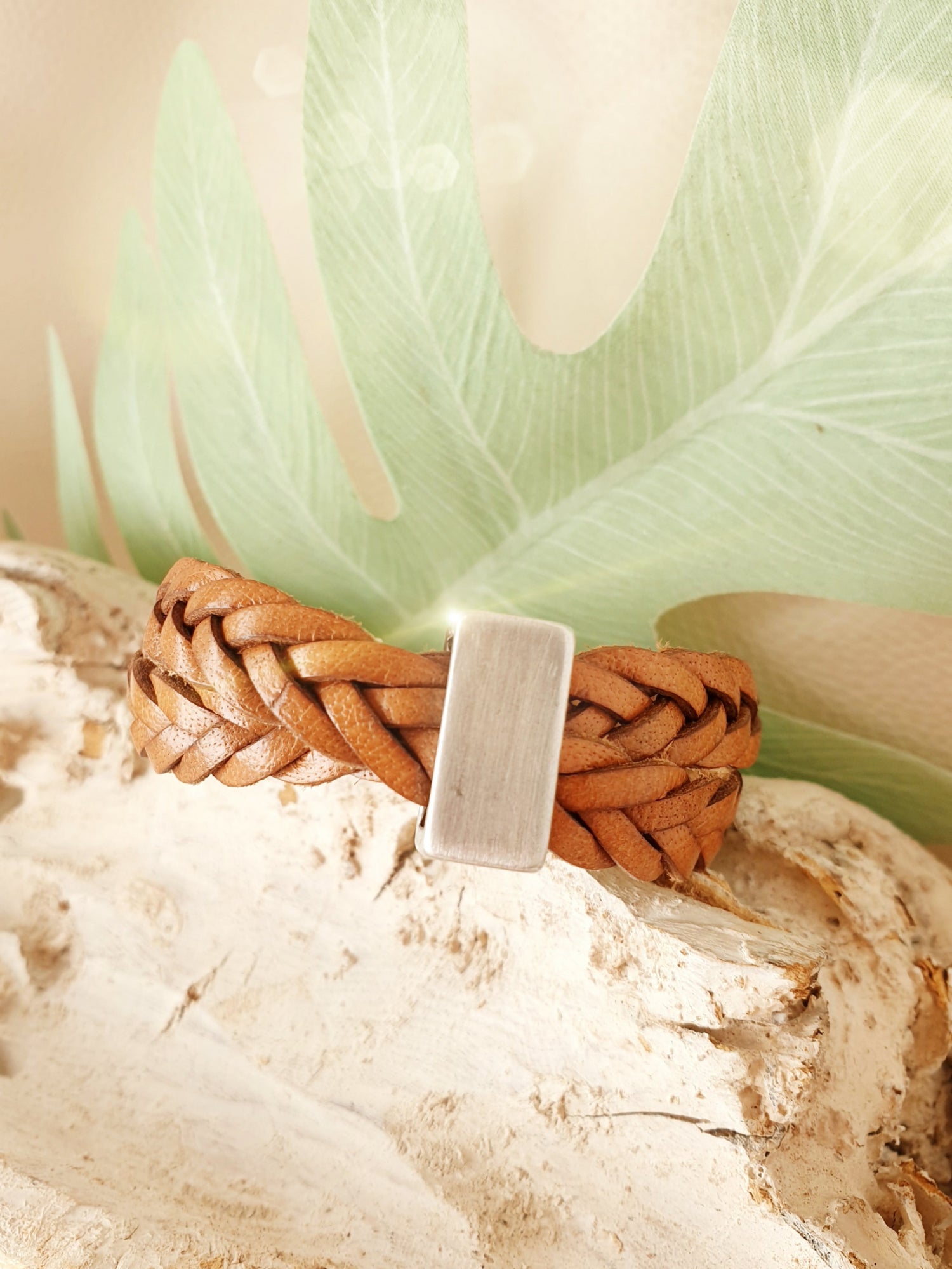 Geflochtenes Lederarmband Camel