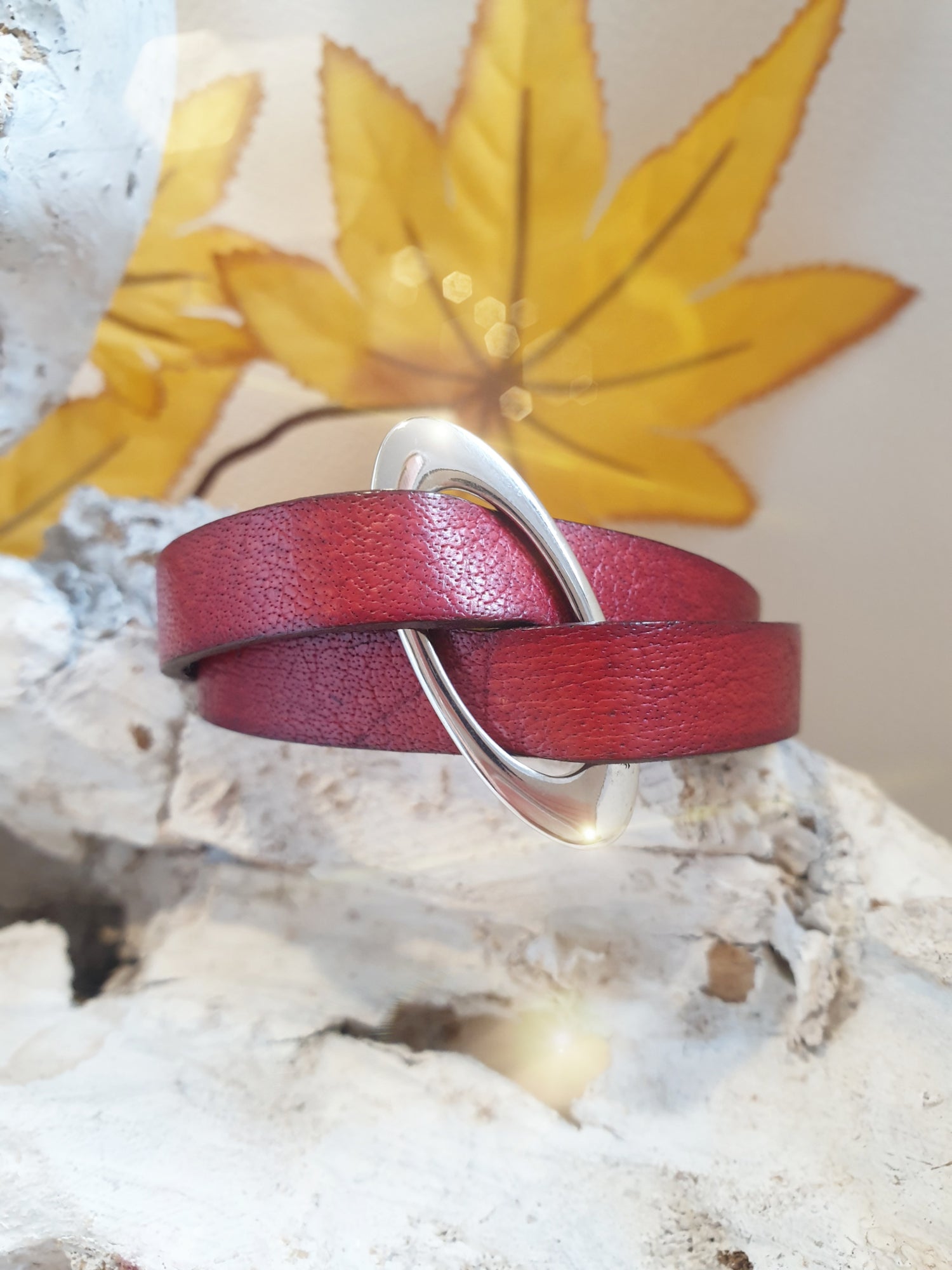 Lederarmband Rot mit Edelstahlelement