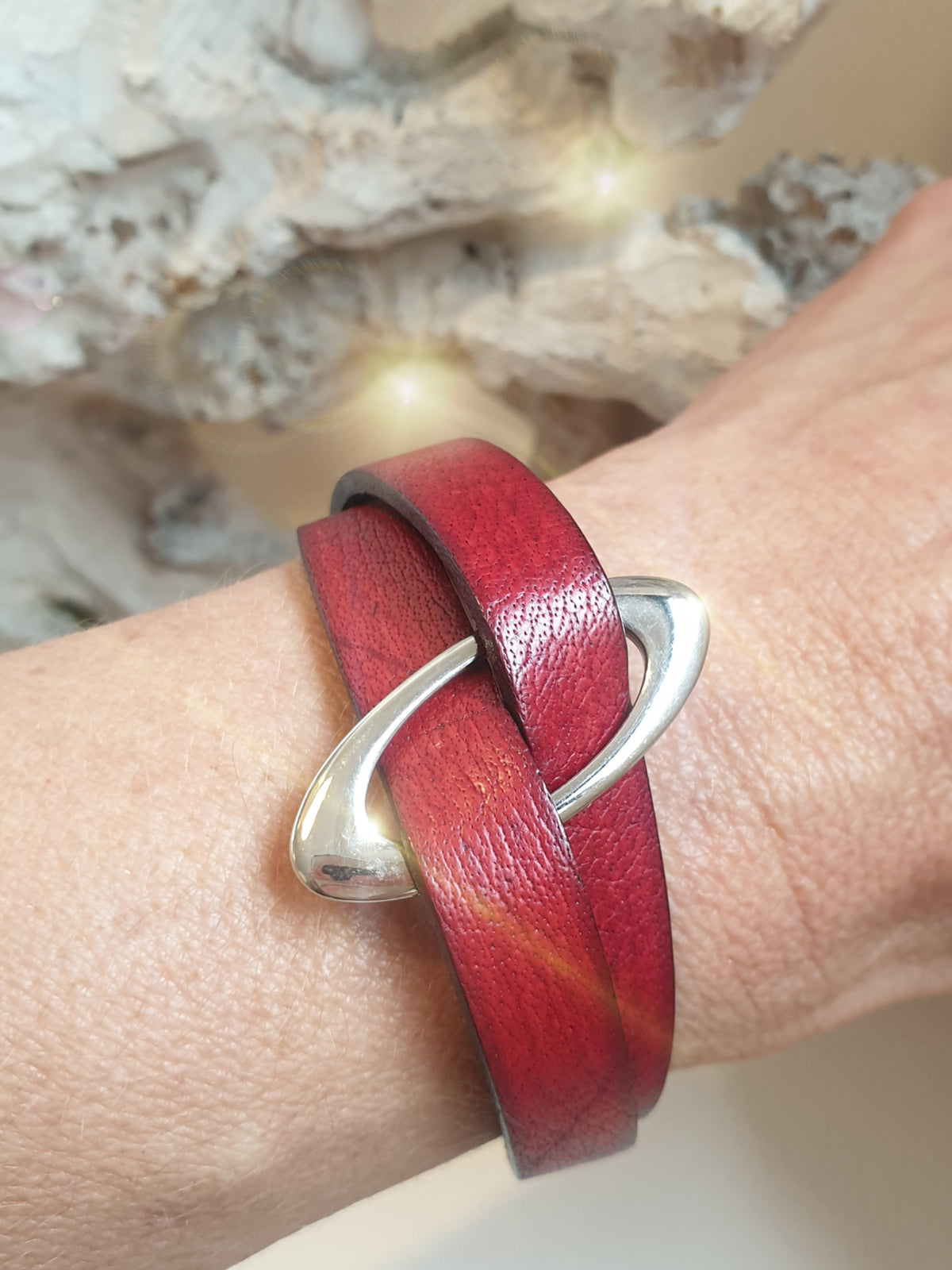 Lederarmband Rot mit Edelstahlelement