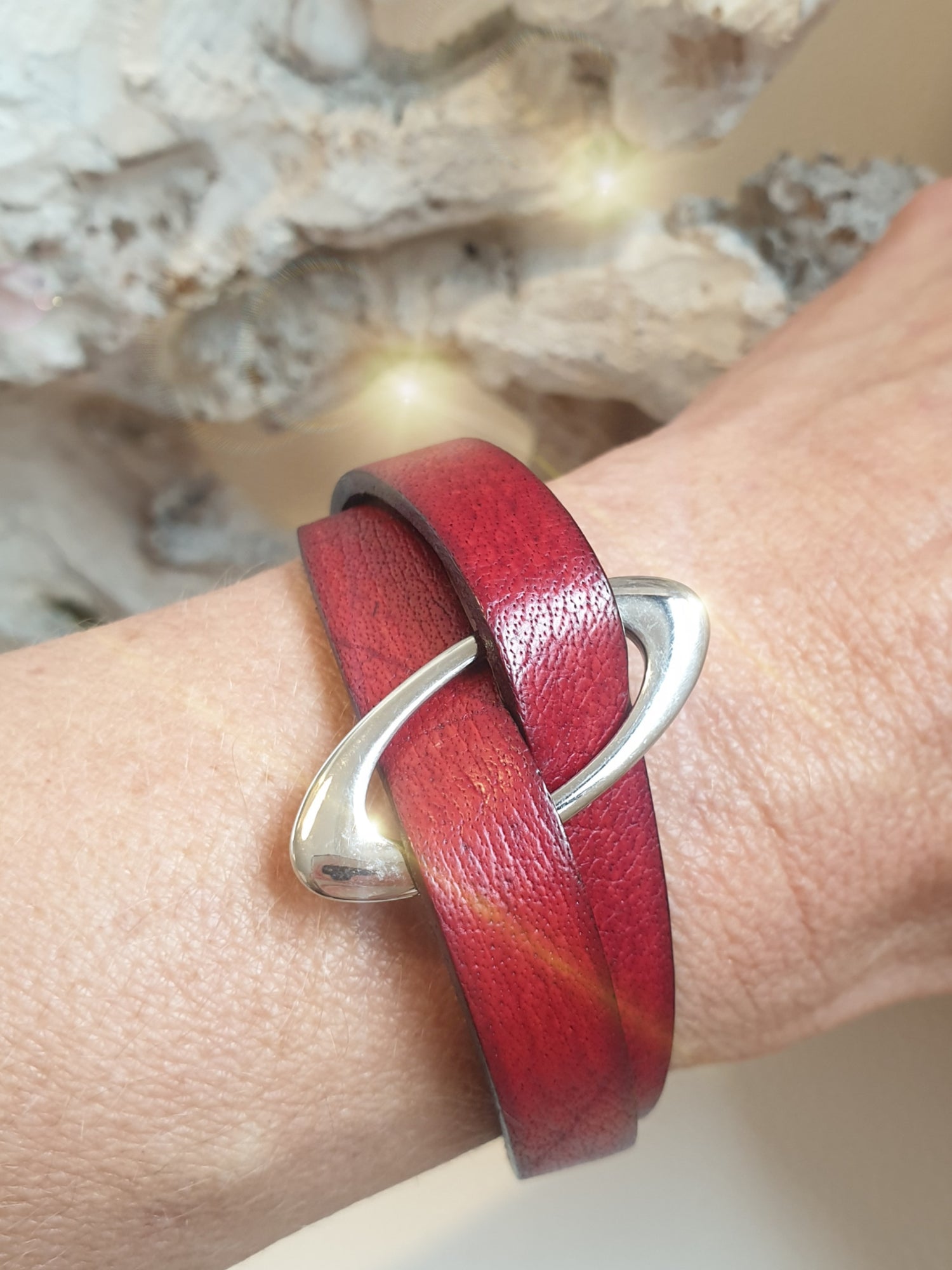 Lederarmband Rot mit Edelstahlelement