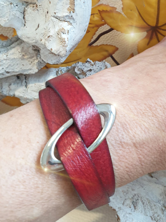 Lederarmband Rot mit Edelstahlelement