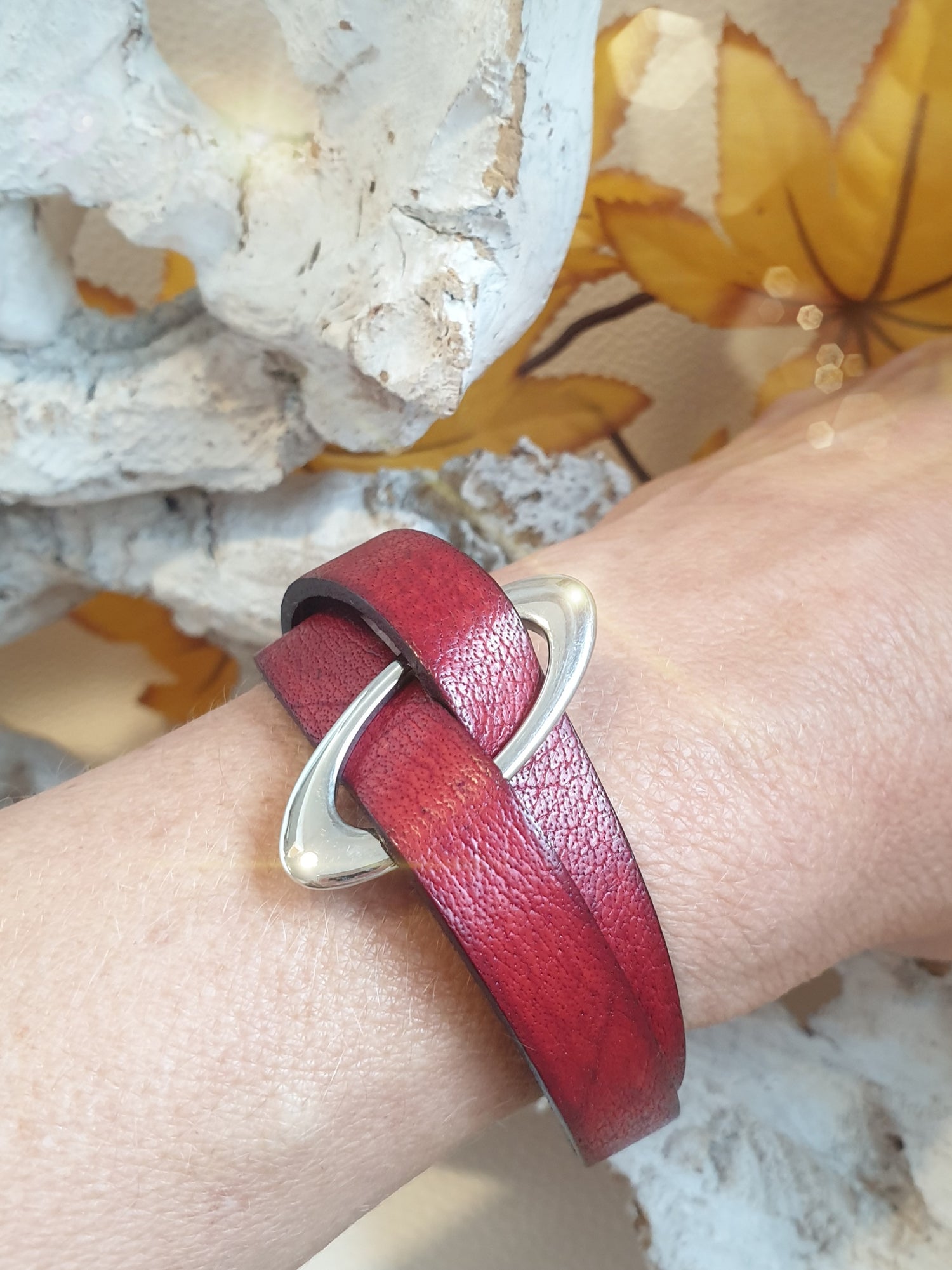 Lederarmband Rot mit Edelstahlelement