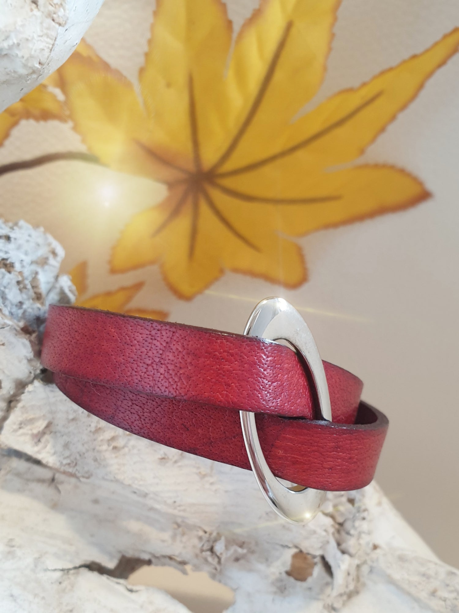 Lederarmband Rot mit Edelstahlelement