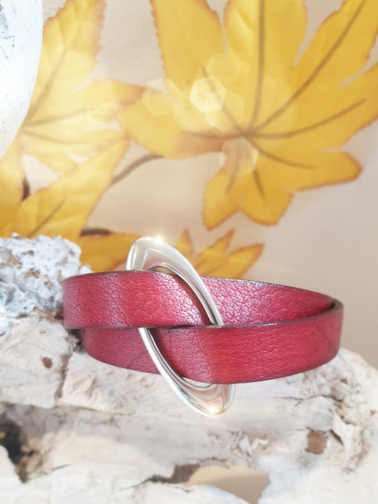 Lederarmband Rot mit Edelstahlelement