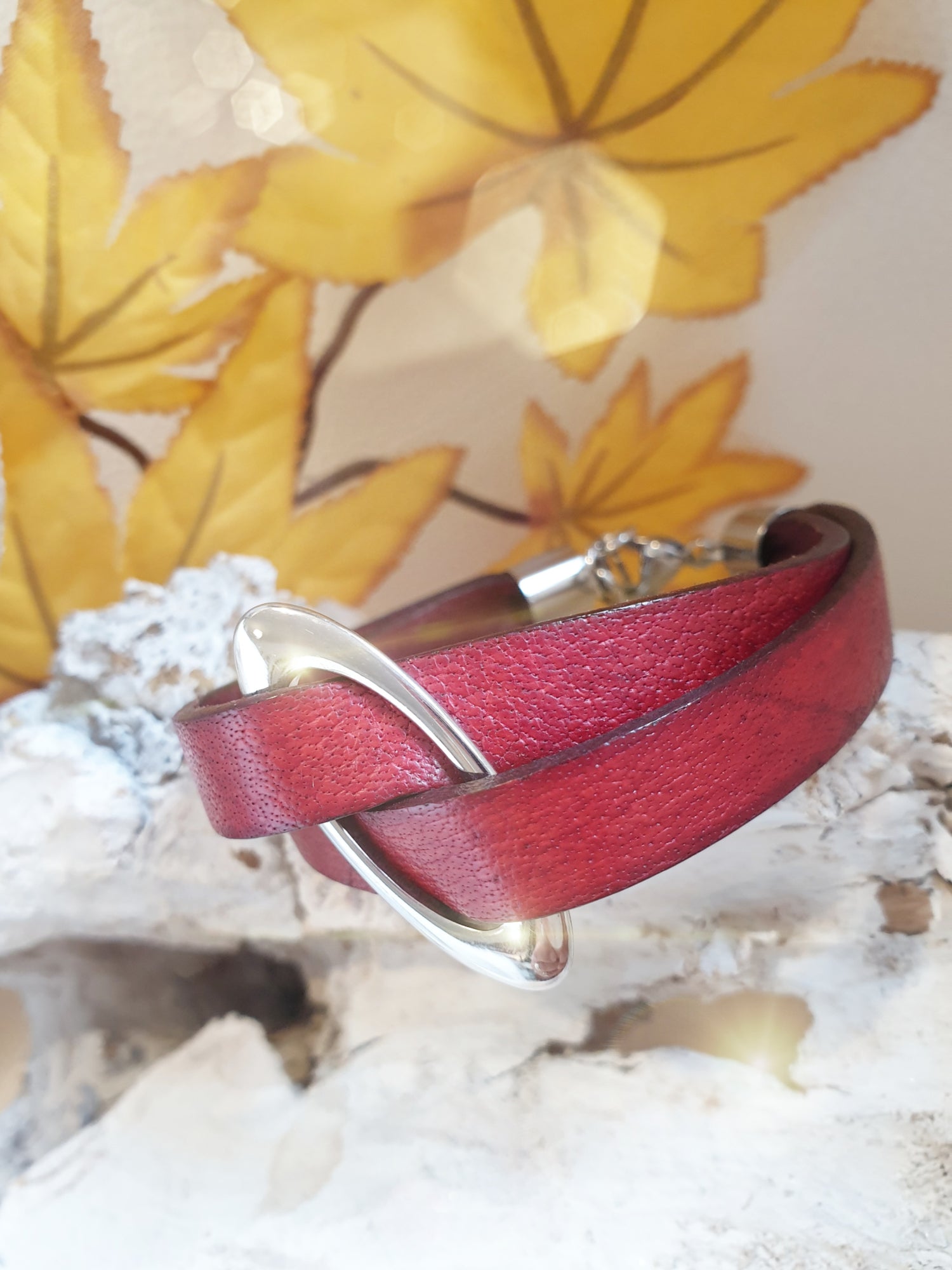 Lederarmband Rot mit Edelstahlelement