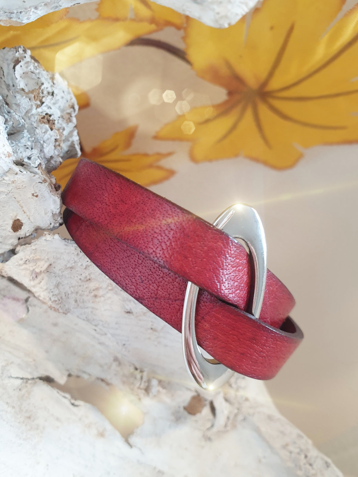 Lederarmband Rot mit Edelstahlelement
