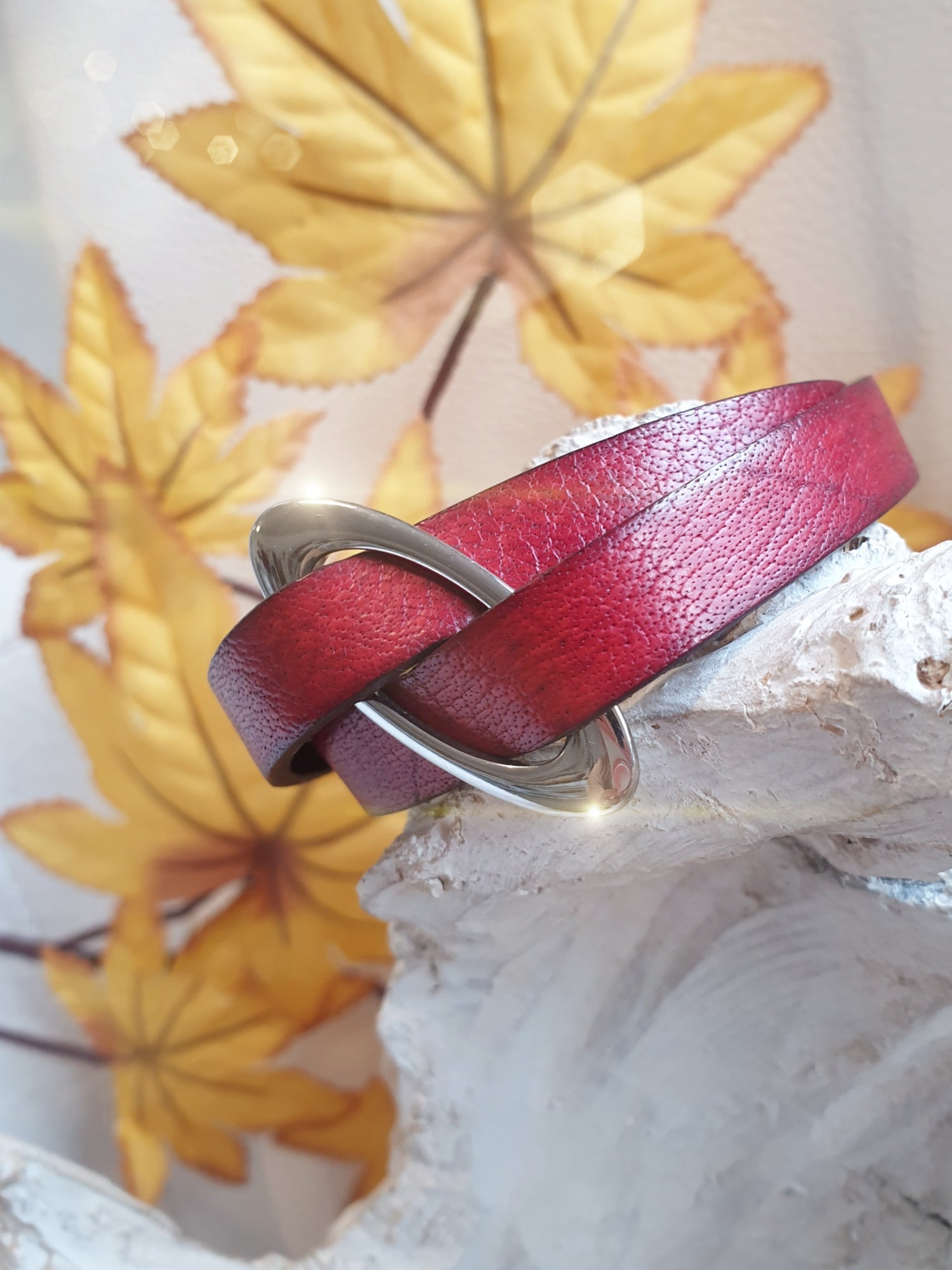 Lederarmband Rot mit Edelstahlelement