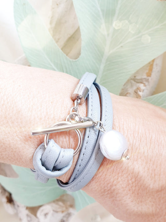 Lederarmband zum Wickeln in Grau 