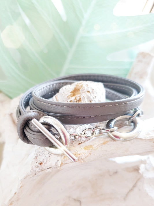 Lederarmband zum Wickeln in Taupe