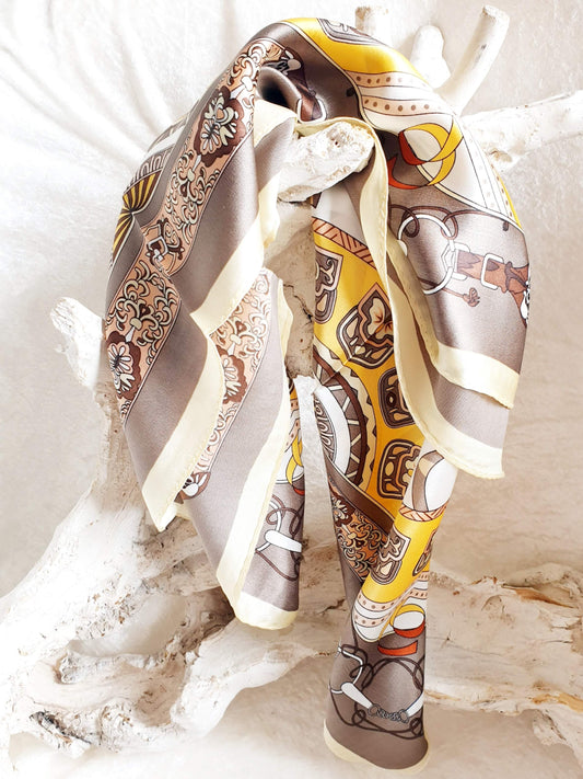 Nickituch kleiner Schal aus Seide mit Muster in Gelb und Taupe