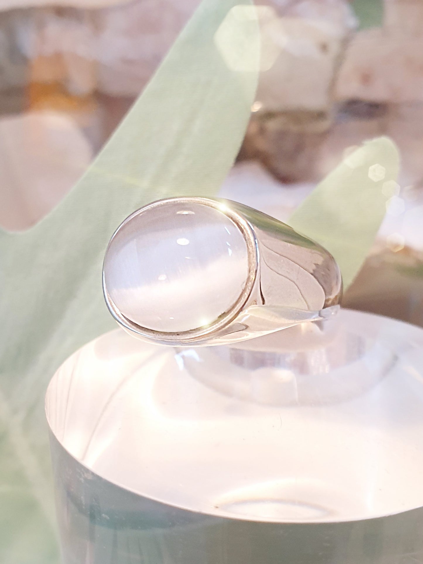 Extra große Ringgröße- 21- Silber Edelstahl mit weißem Glasstein