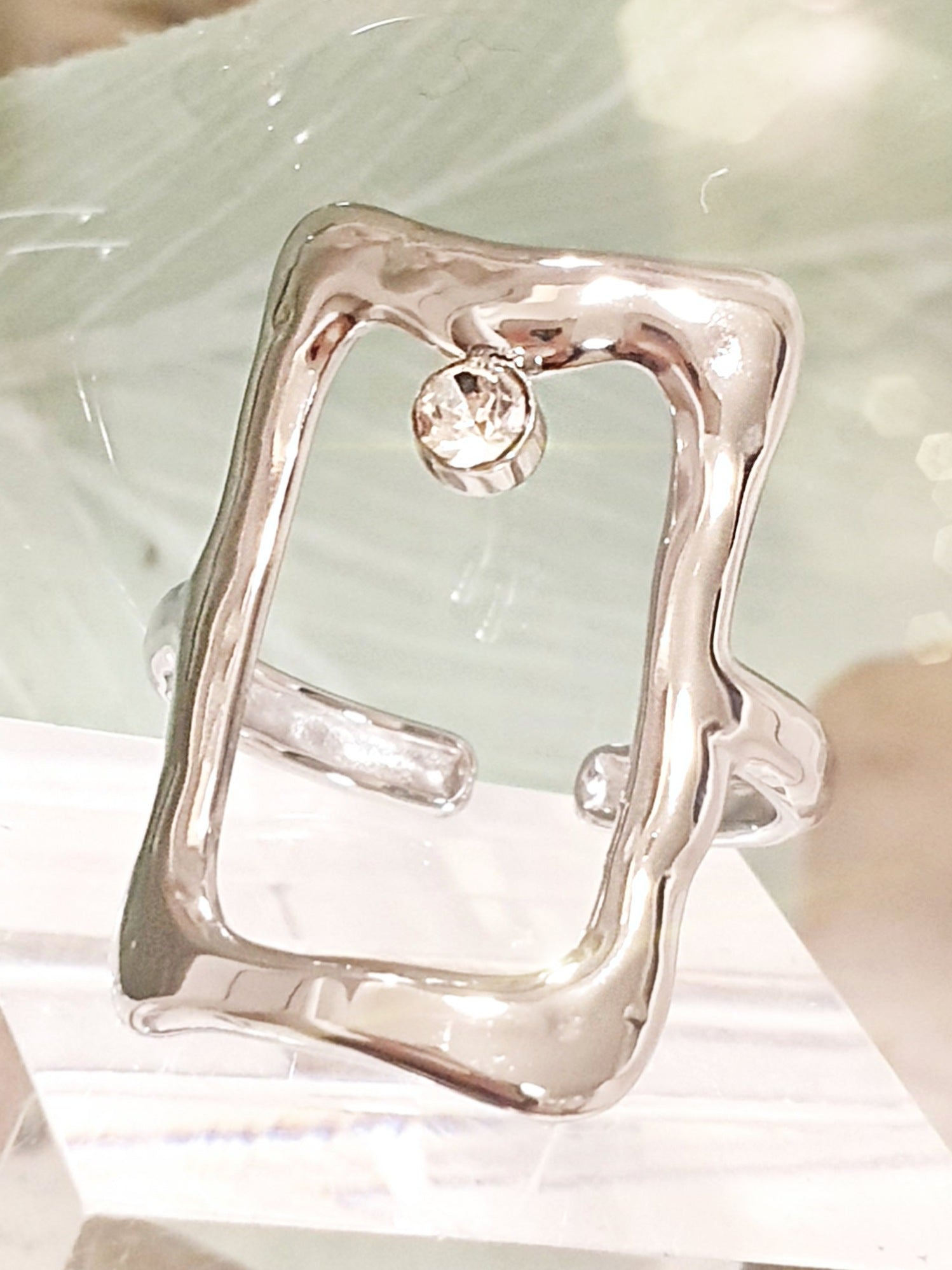 Ausgefallener Ring aus Edelstahl mit Strass Stein verstellbar