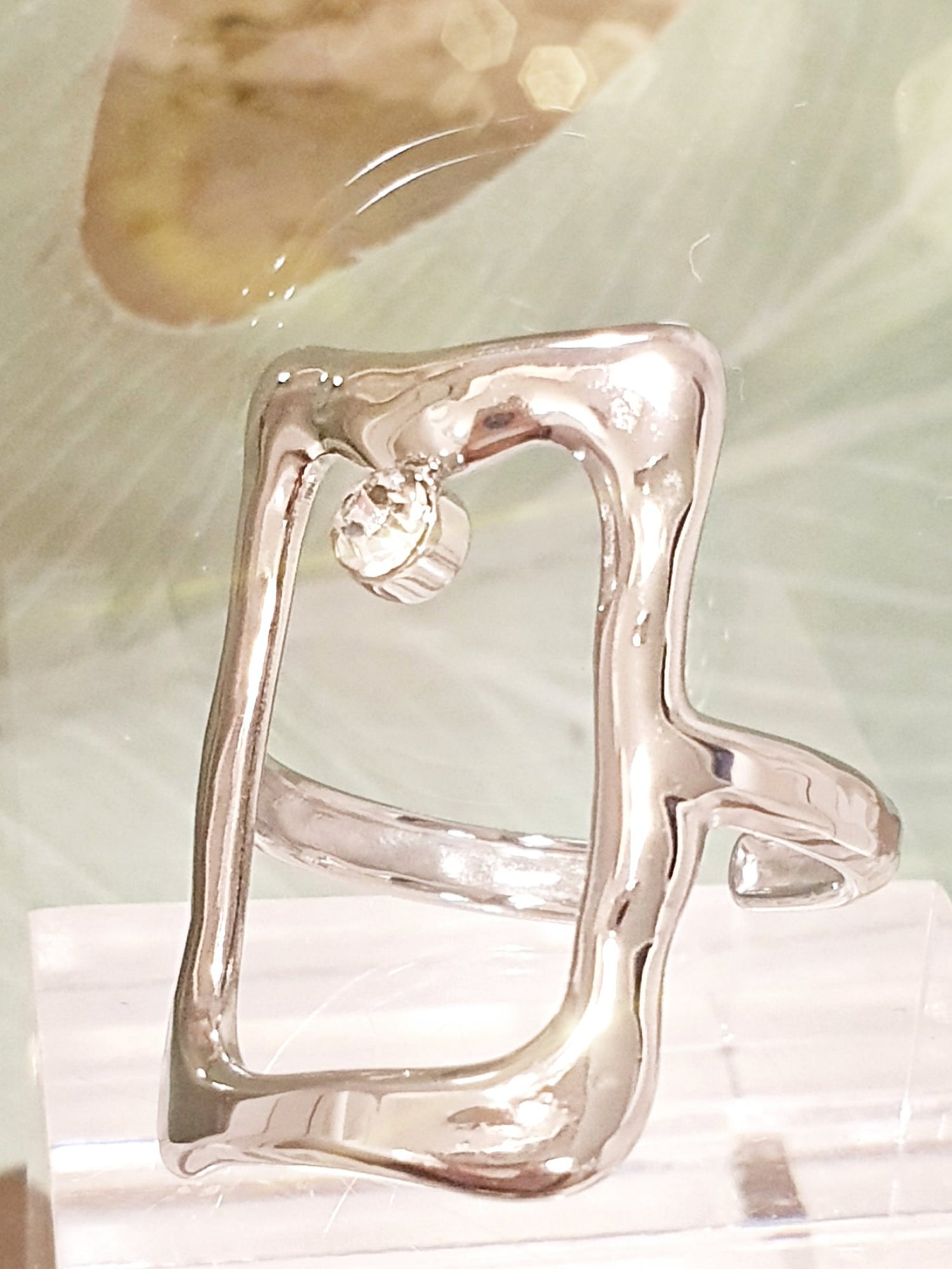 Ausgefallener Ring aus Edelstahl mit Strass Stein verstellbar