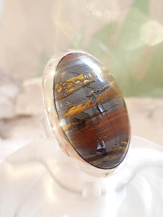 Großer Sterlingsilberring mit Tigereisen