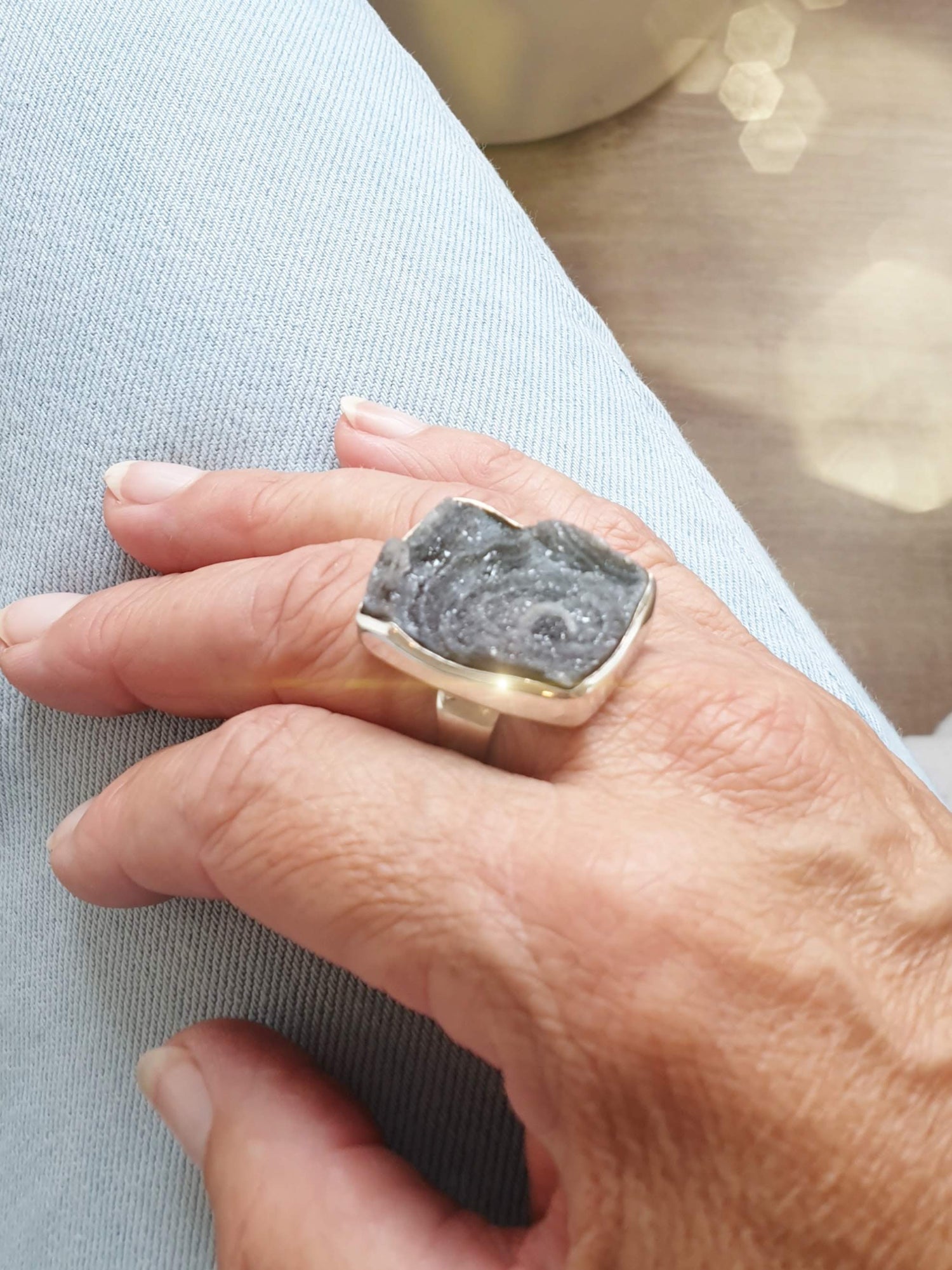 Großer Sterlingsilber Ring mit Achat Rose